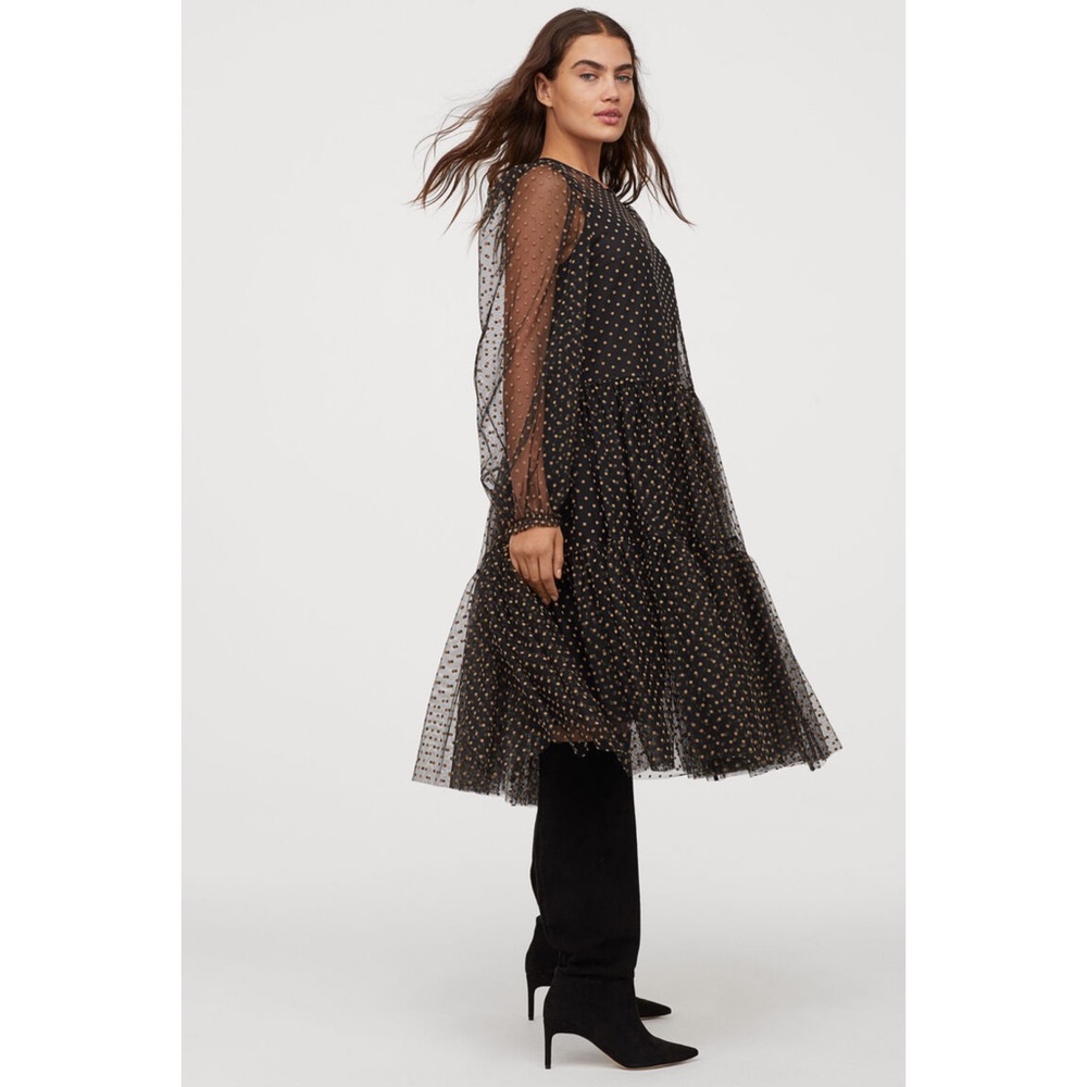 Flock-Print Mesh Dress